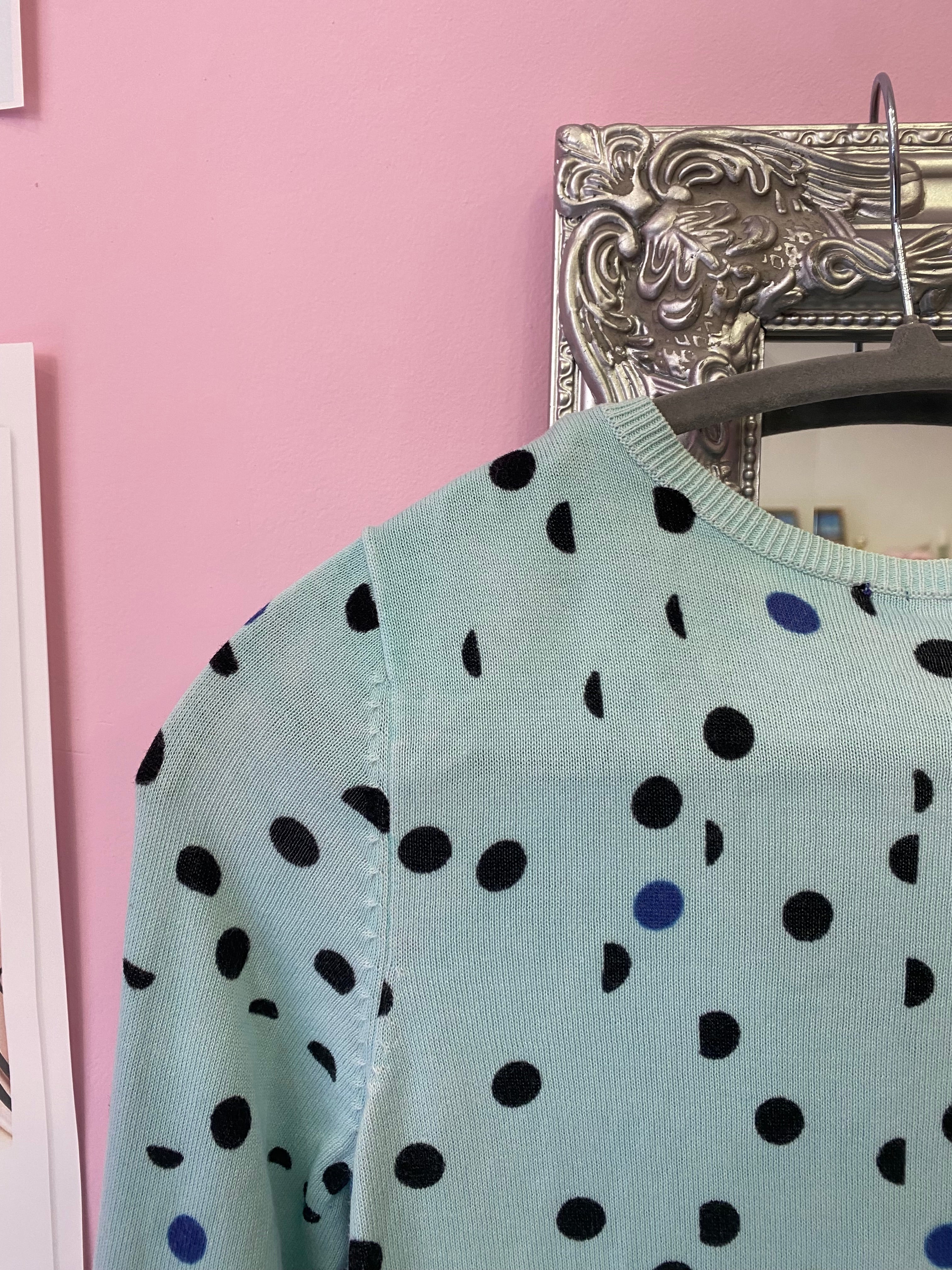 Y2K baby blue polkadot cardigan