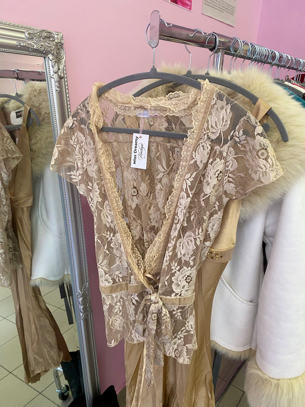 Beige lace cover up top