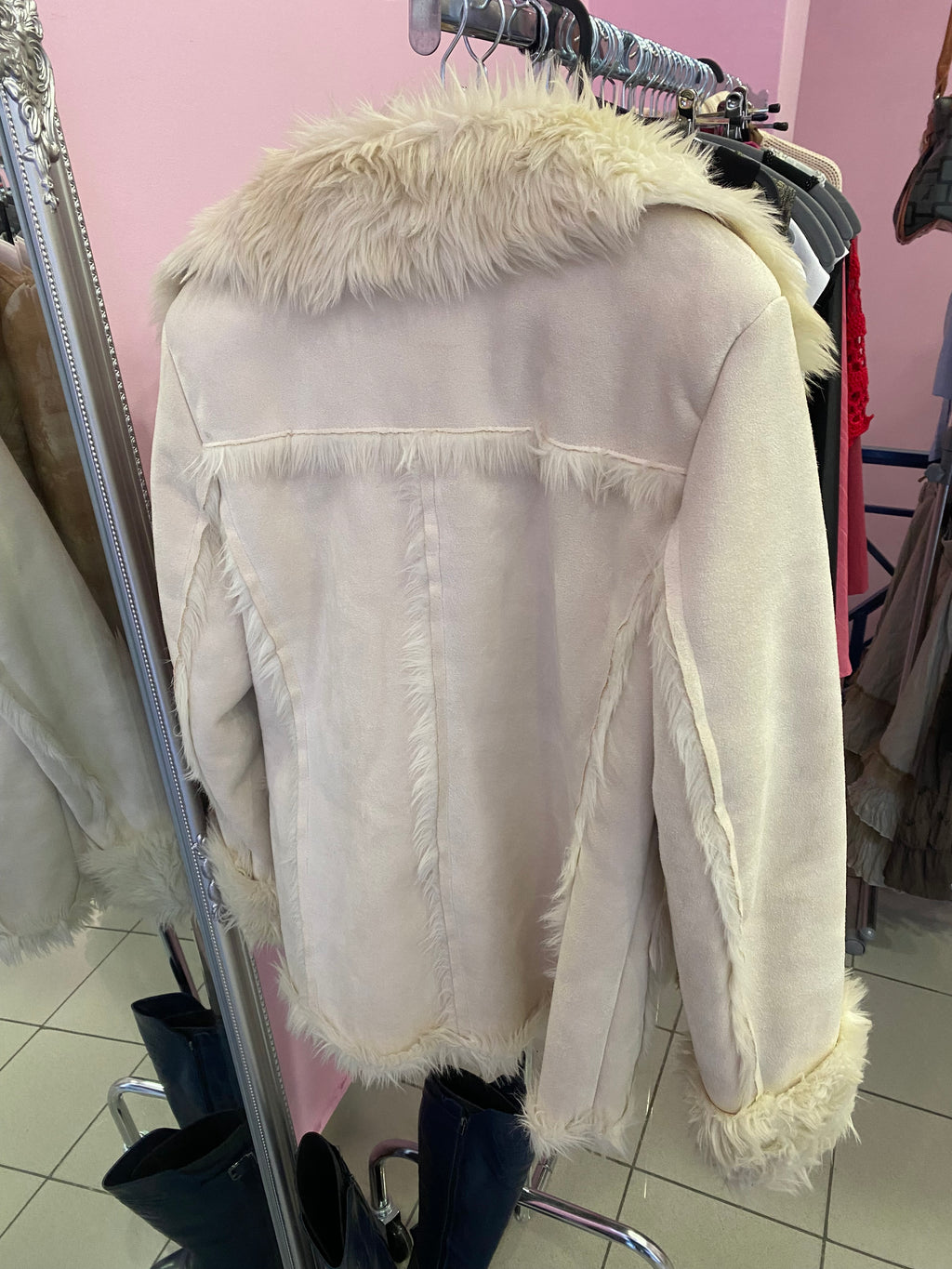 White faux fur jacket