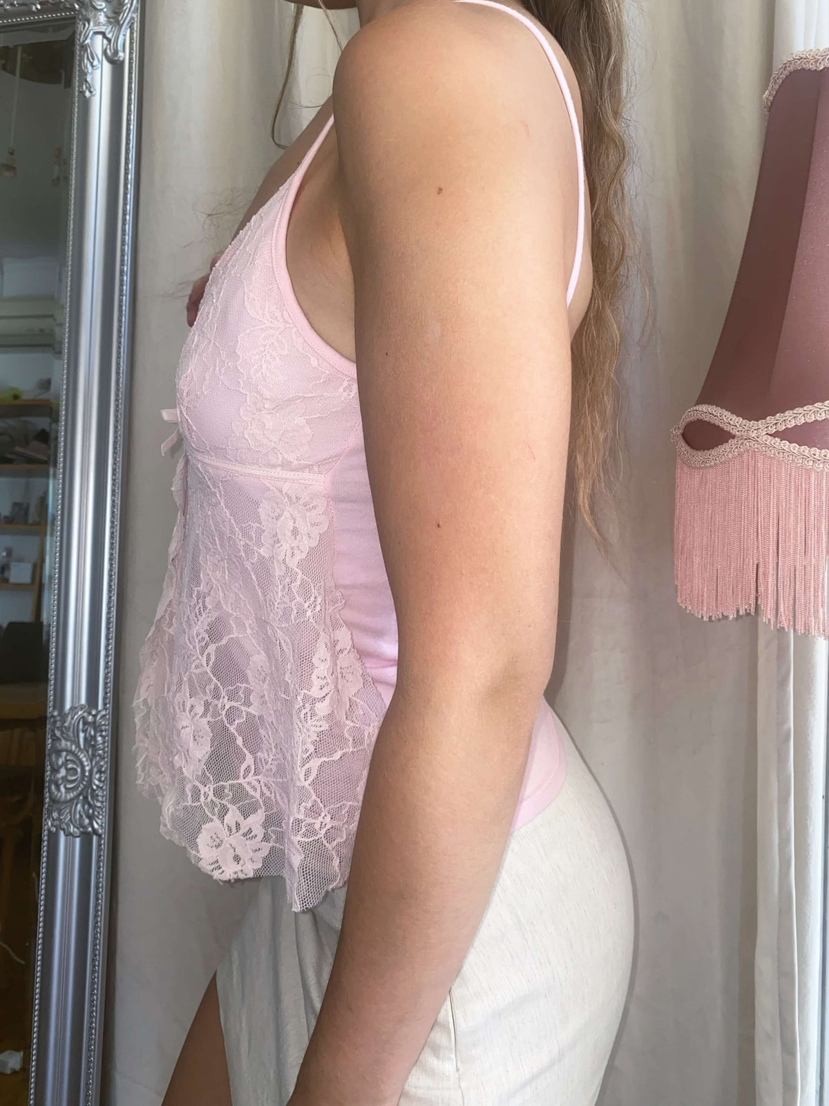 2000s baby pink cami top