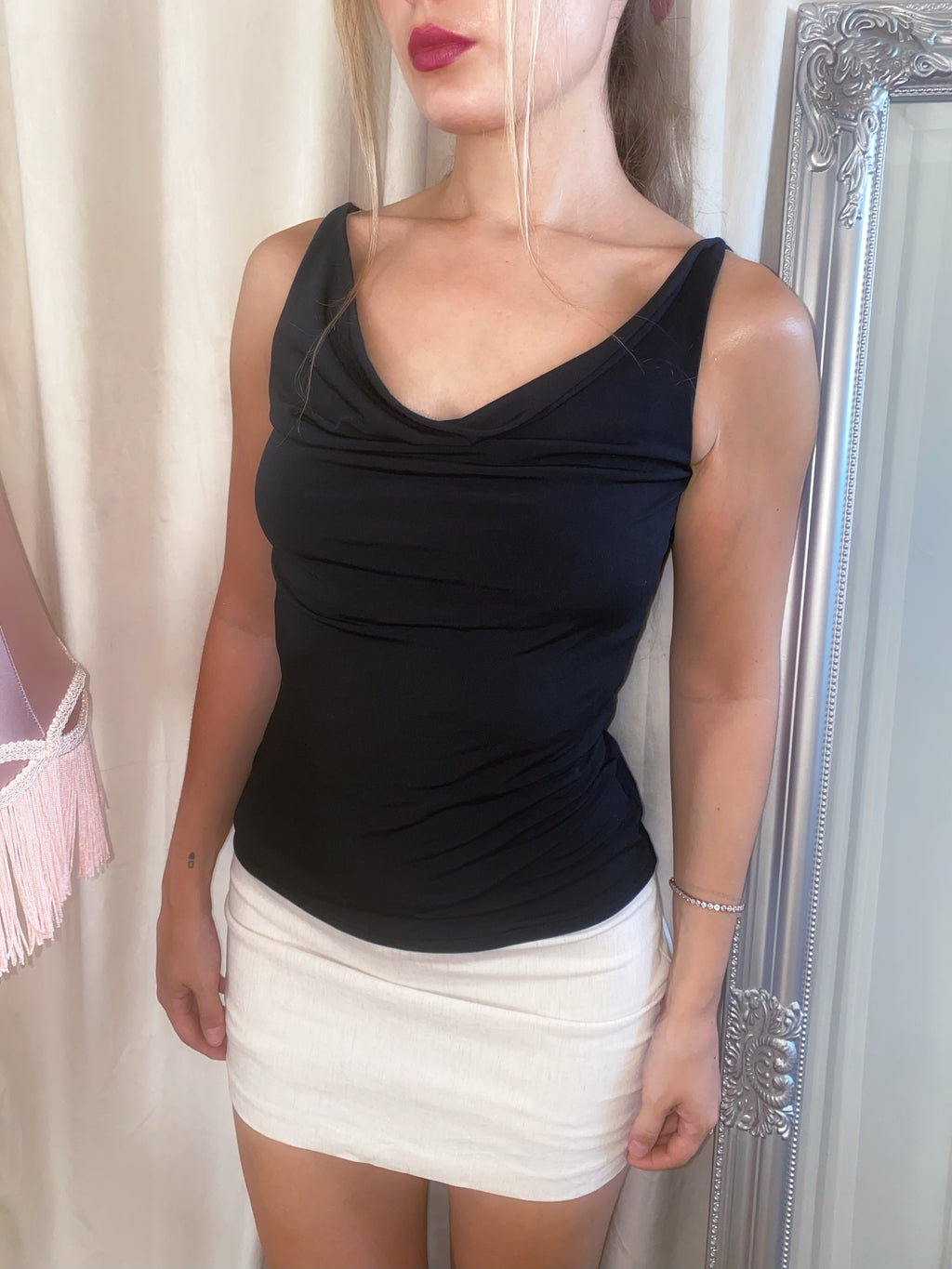 2000s Black Classic Cowl Neck Top