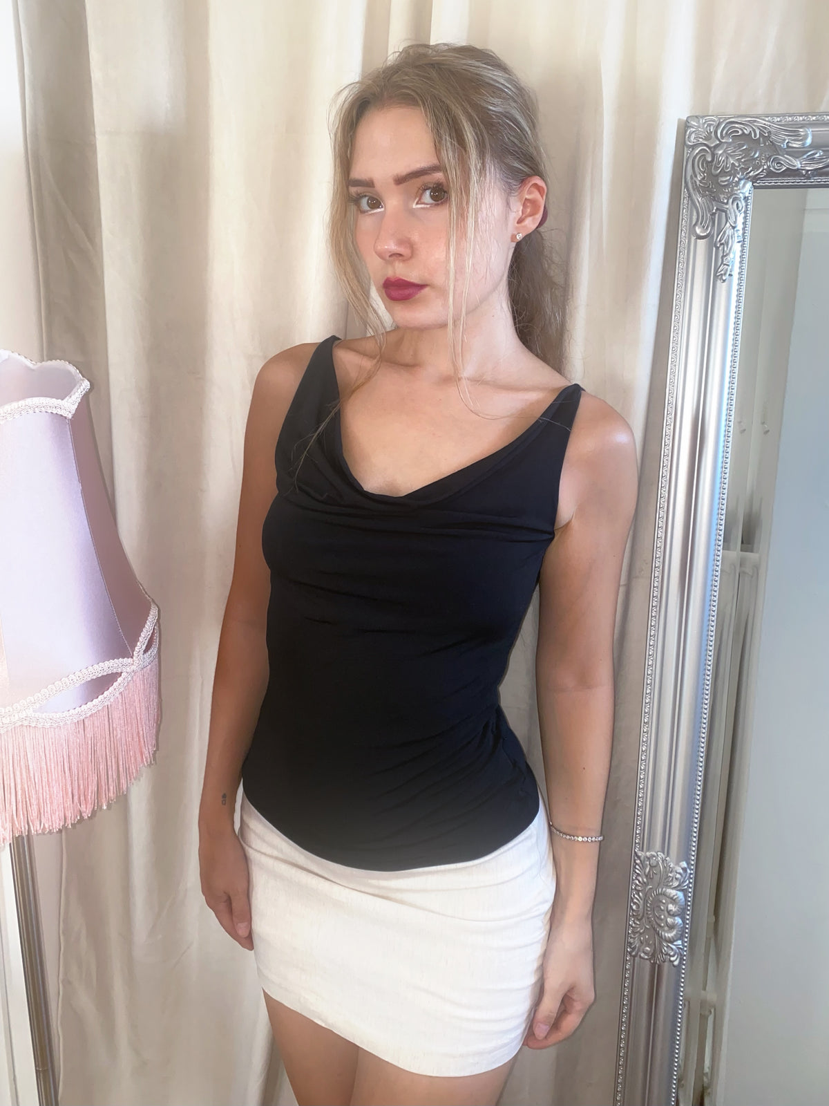 2000s Black Classic Cowl Neck Top