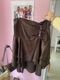 Flowy brown silky midi skirt