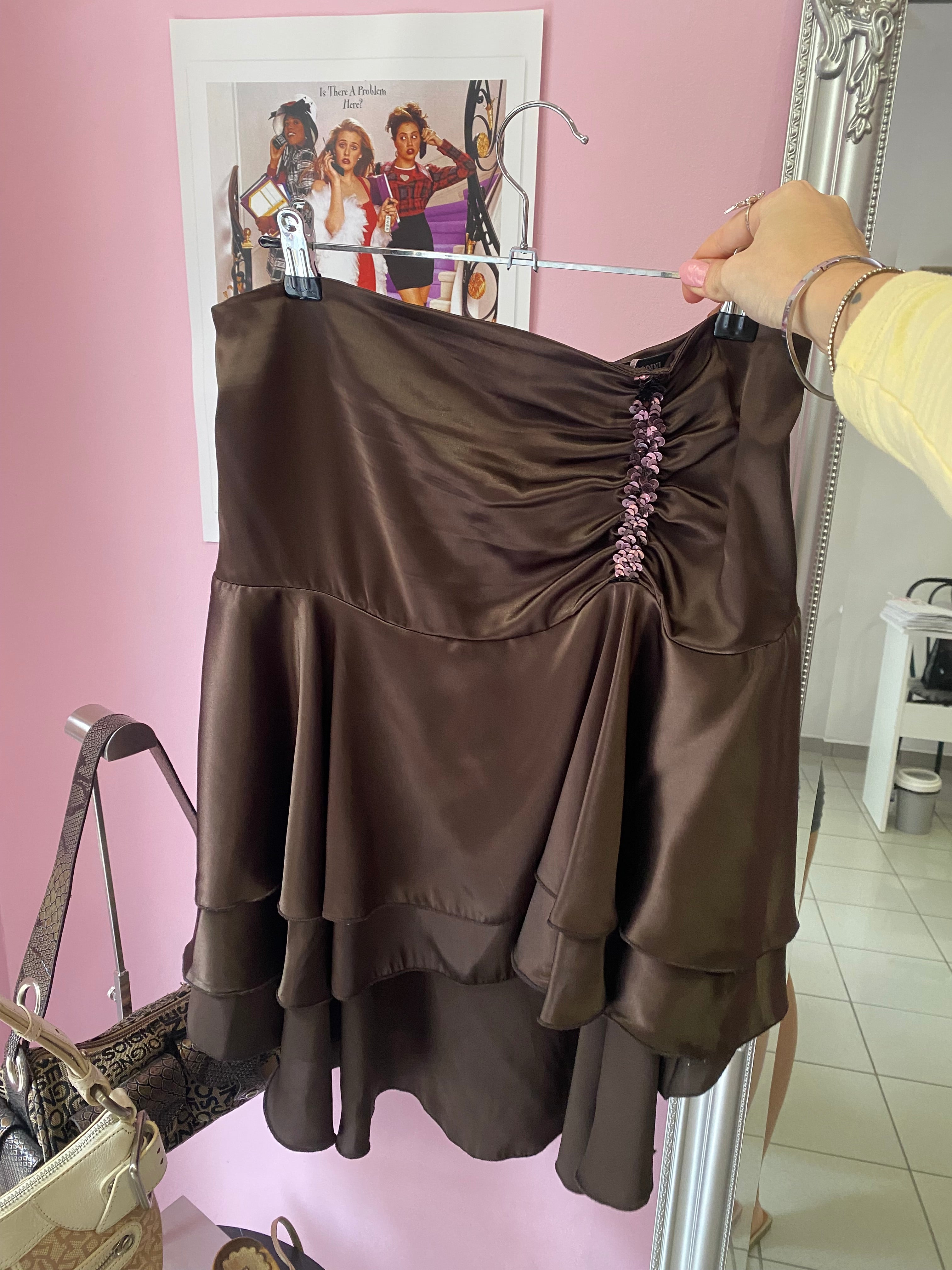 Flowy brown silky midi skirt