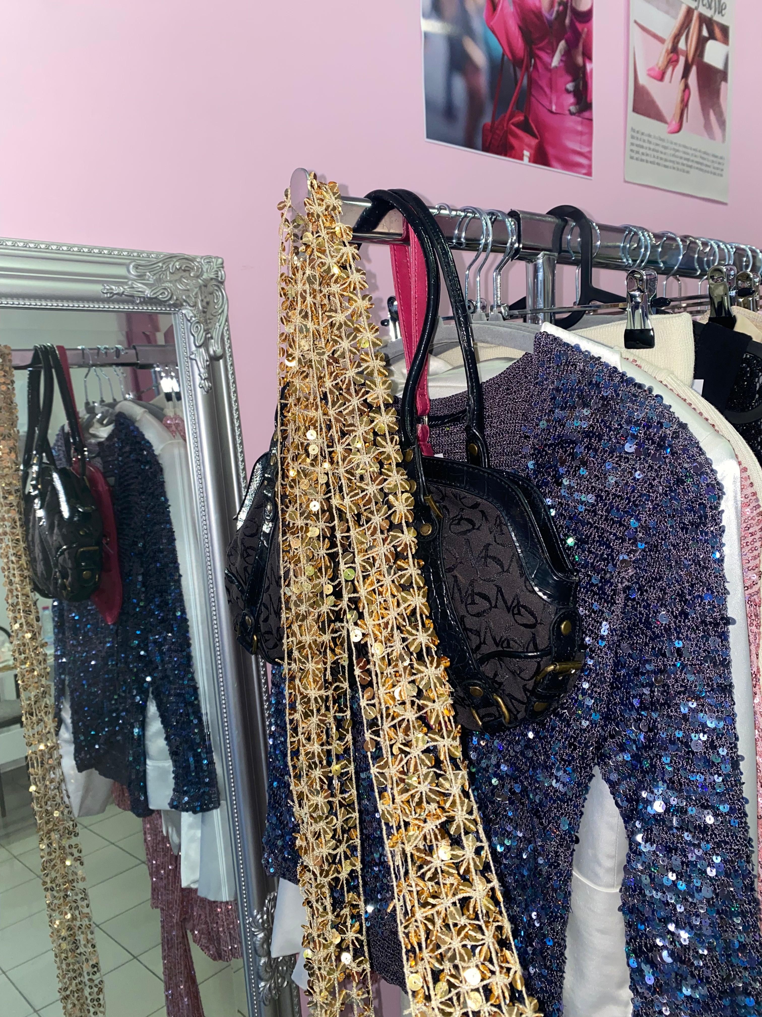 Sequin golden skinny scarf