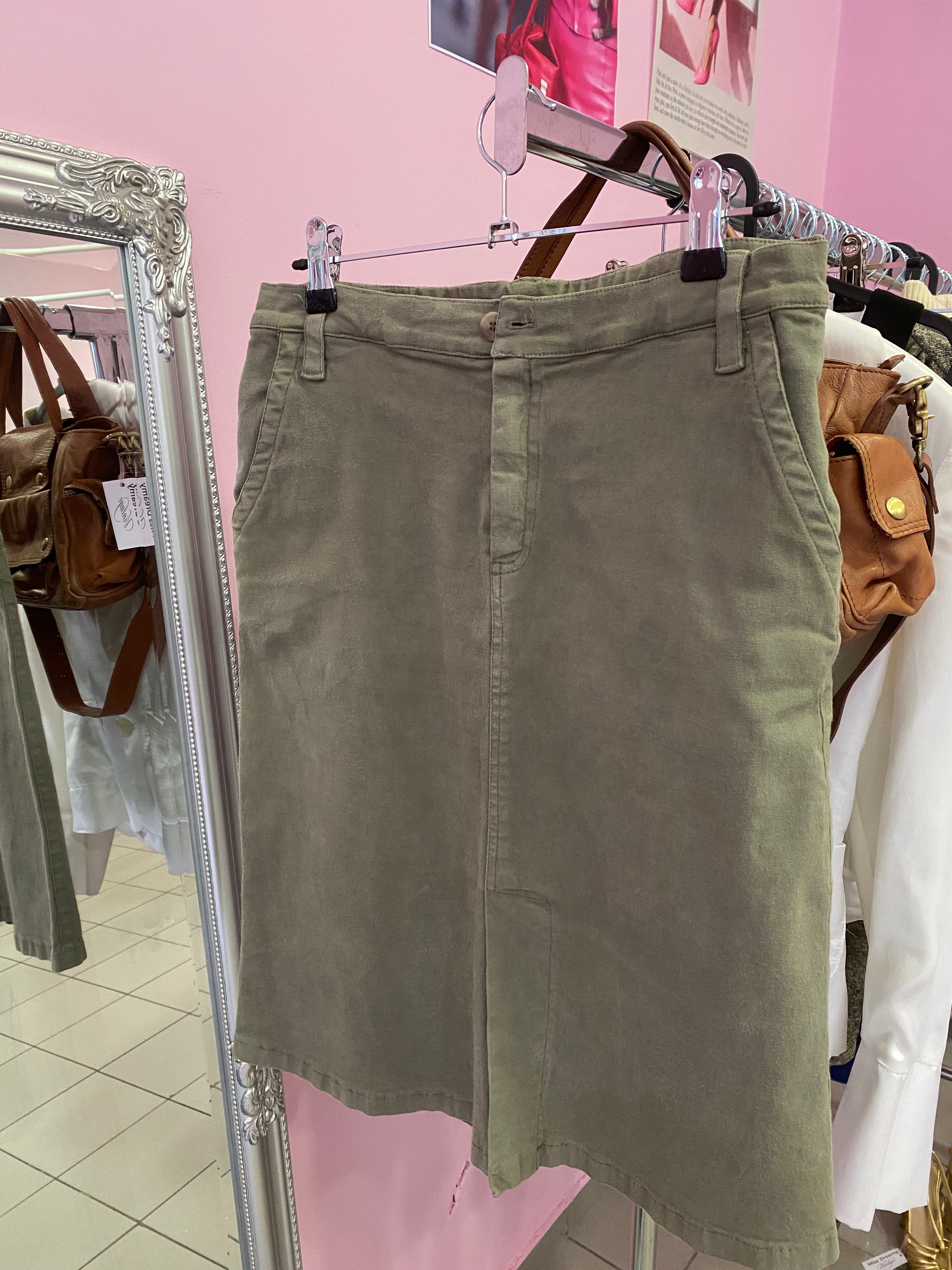 Khaki midi jeans skirt
