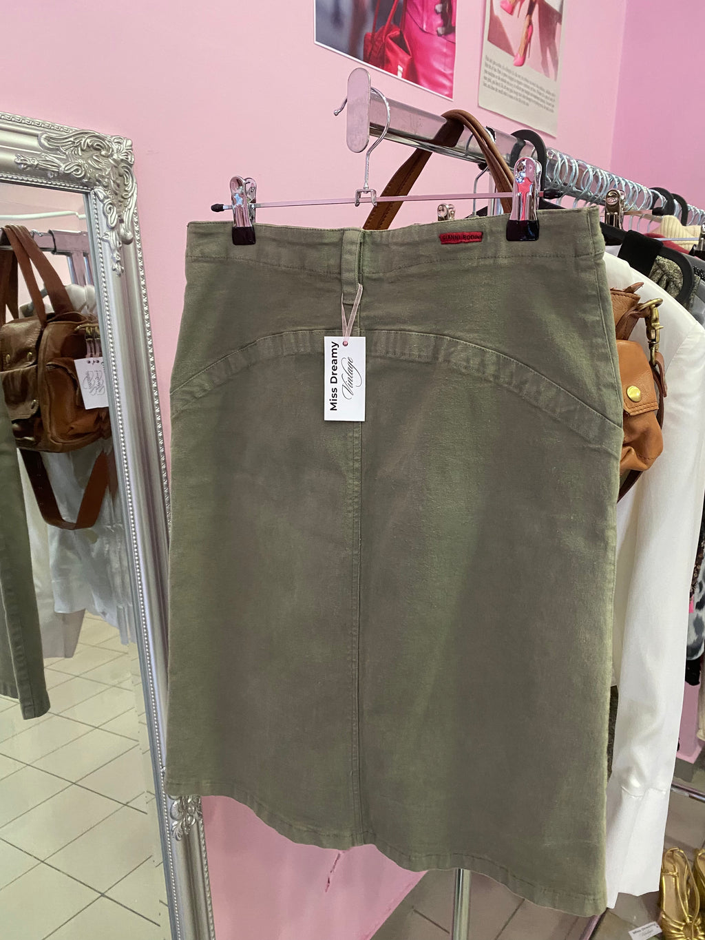 Khaki midi jeans skirt