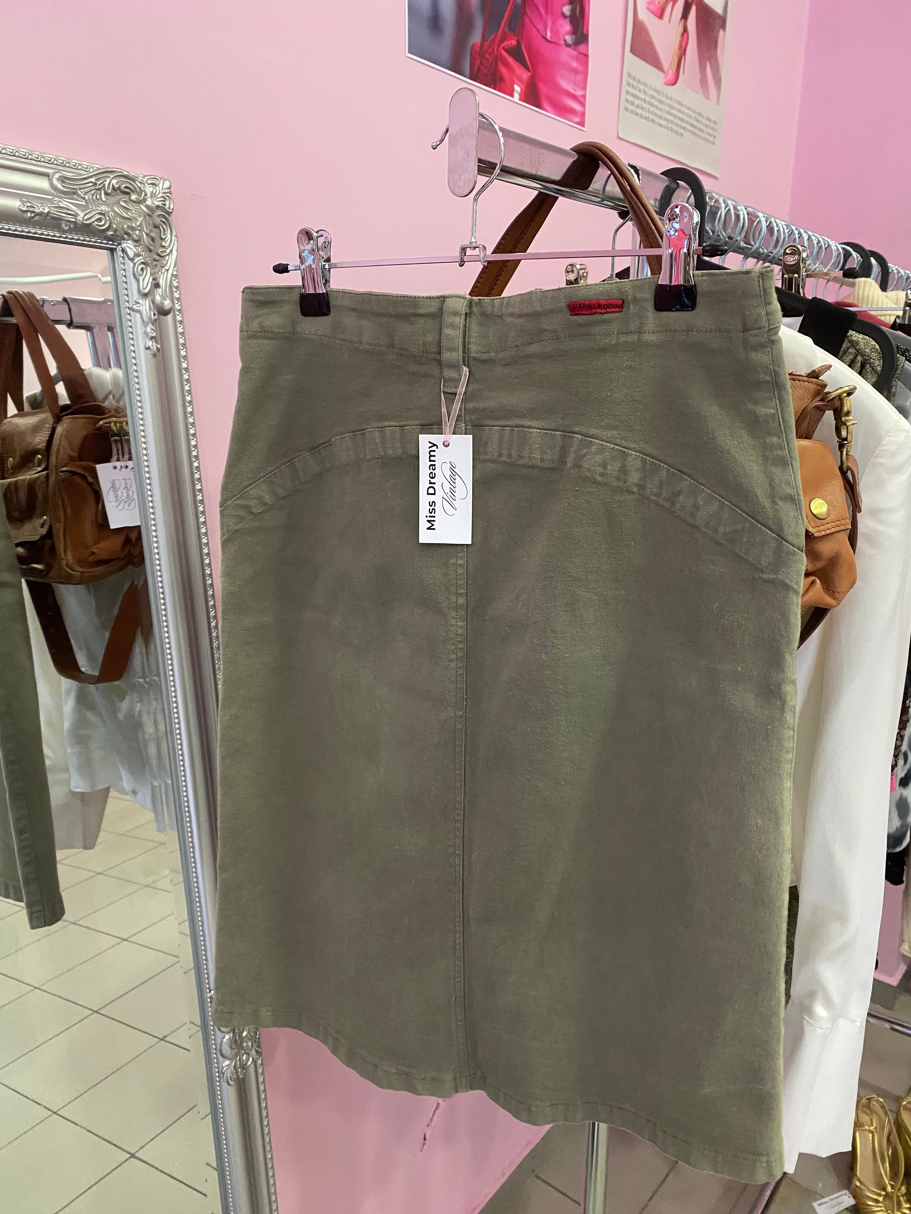 Khaki midi jeans skirt