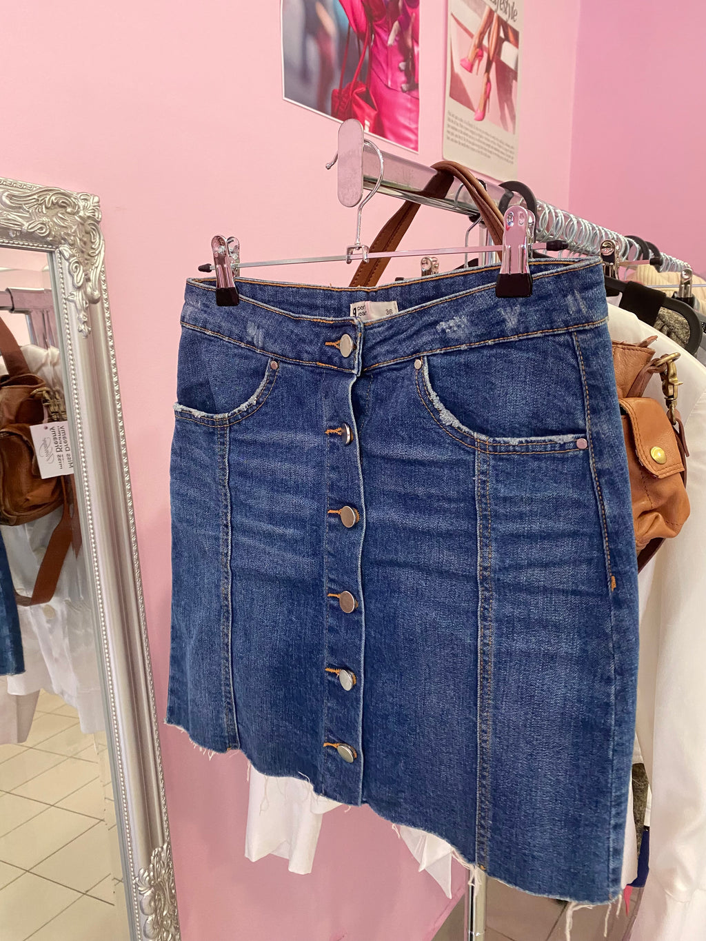 Button down denim skirt