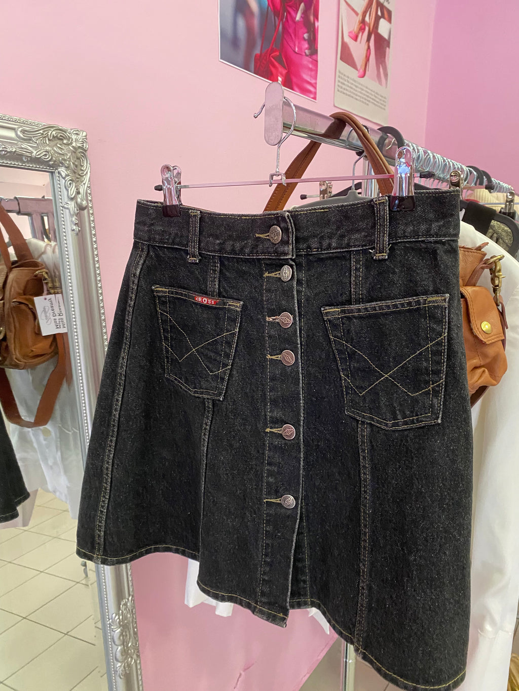 Button down denim skirt