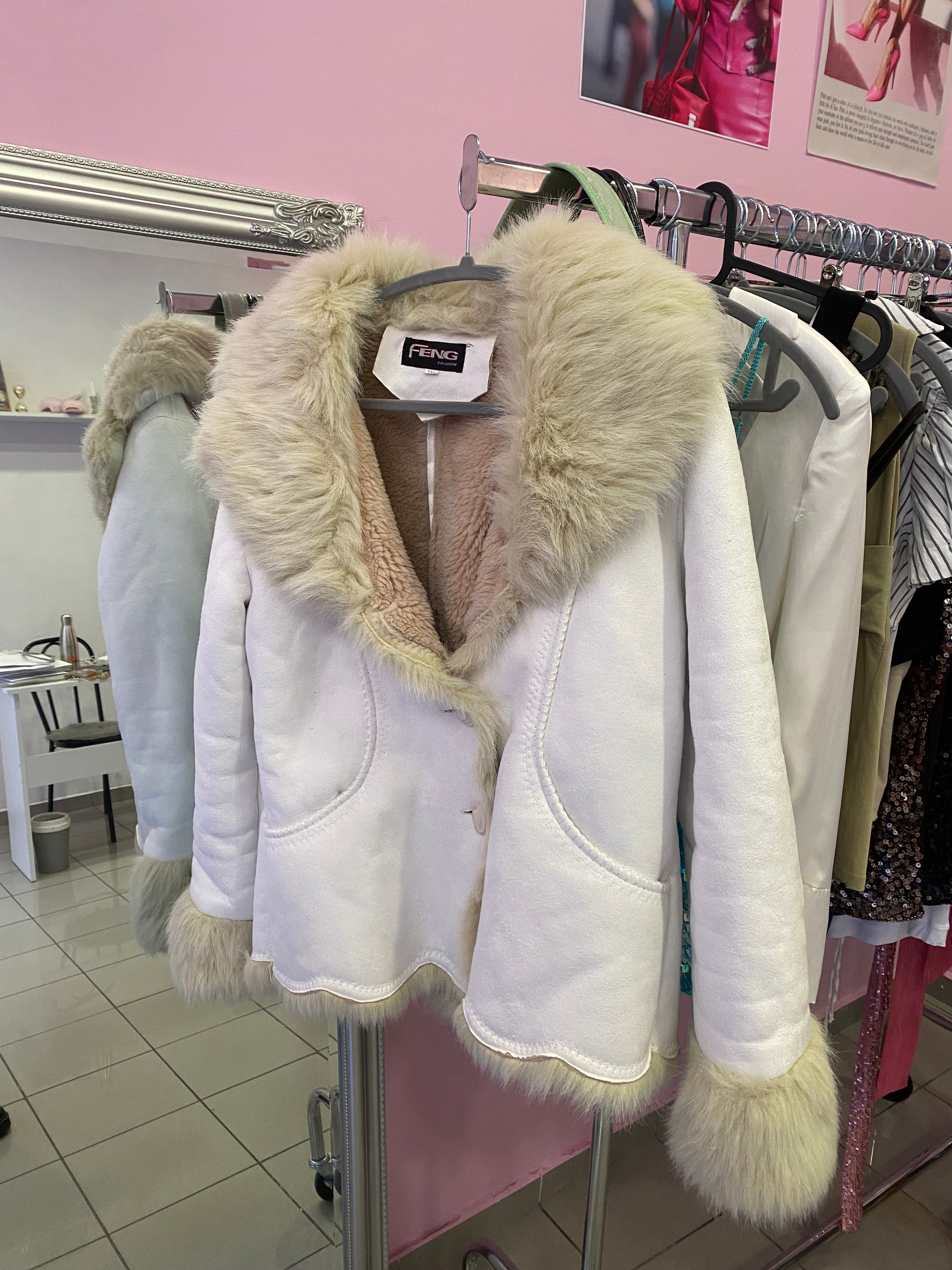 White faux fur jacket