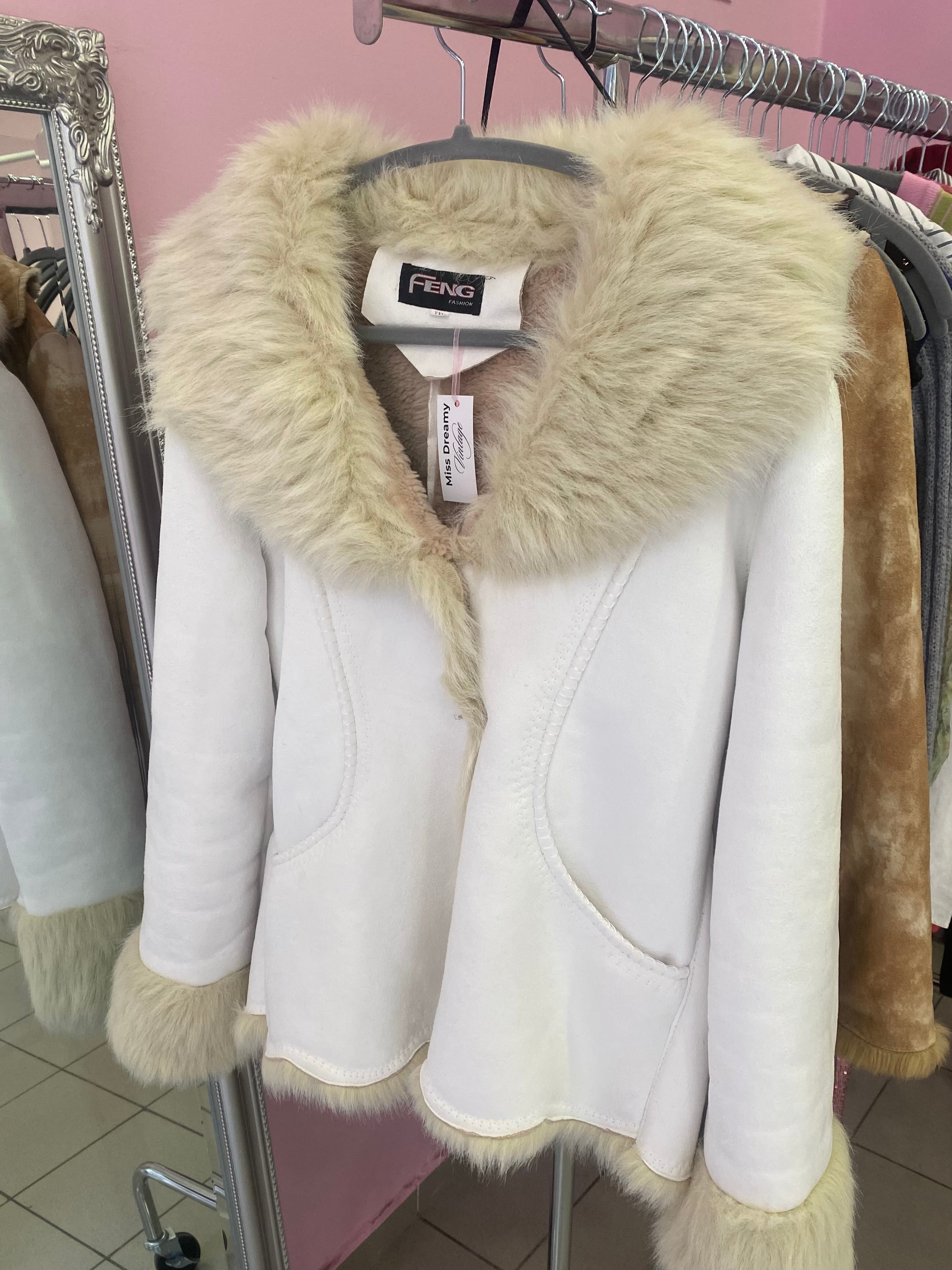 White faux fur jacket